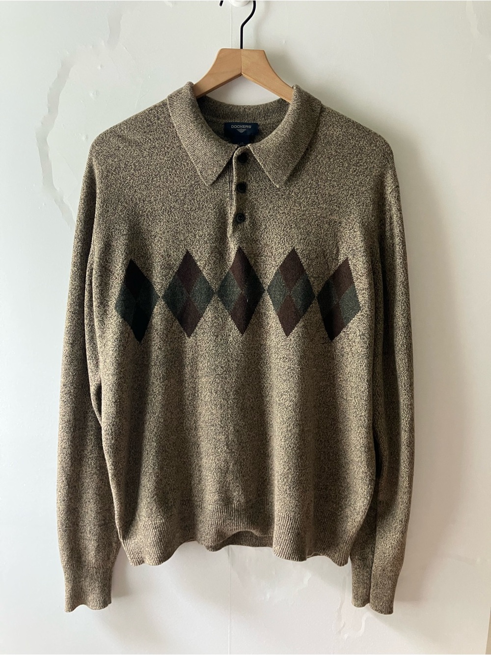 DOCKERS Argyle Long Sleeve Polo Sweater